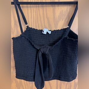 Express X Rocky Barnes Size Large, Black Smocked Tie-Front Top. Stretchy.